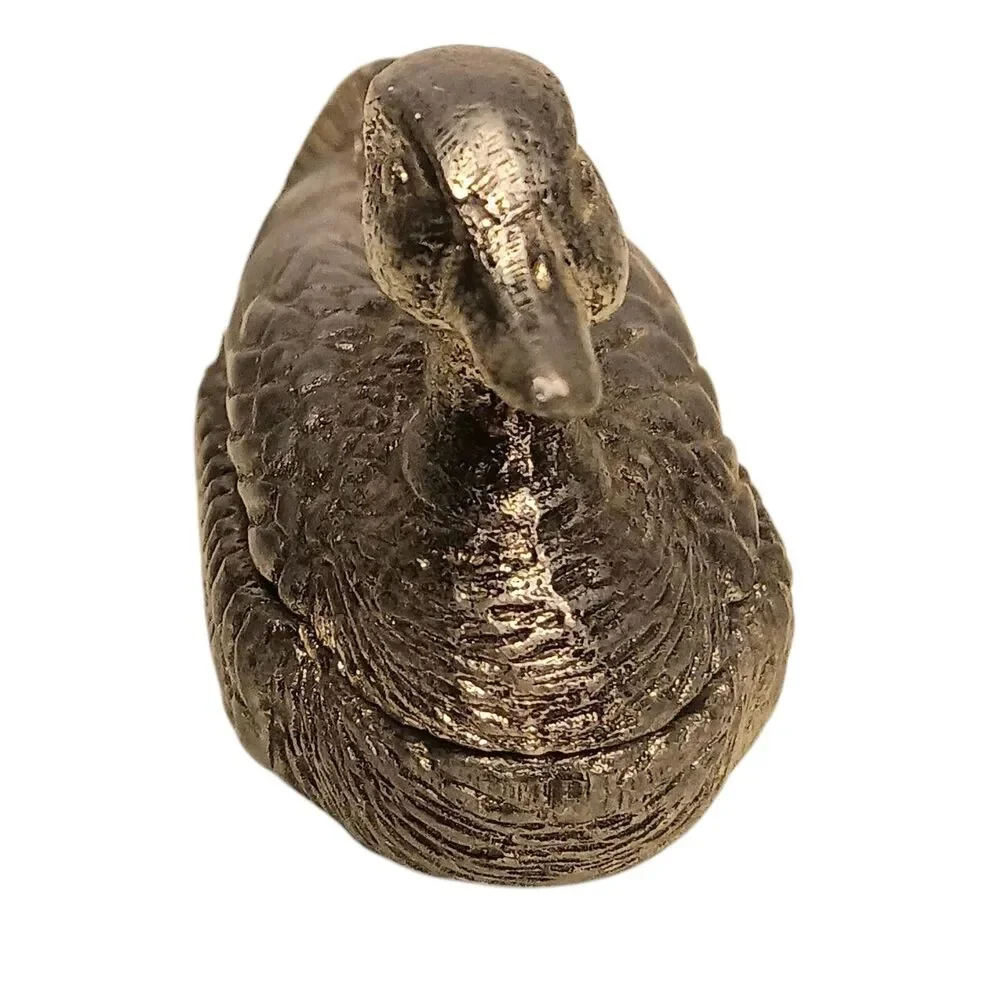 Vintage Miniature Duck Mallard Silver Pewter Trinket Box 1.5